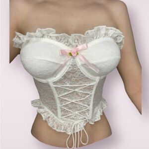 Elegant coquette White Lace Corset Top